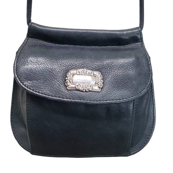 Fossil Handbags - FOSSIL Small Black Pebble Leather Crossbody Saddle Bag